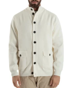 Cardigan Uomo Maglia Con Collo Bottoni Giacca Panna Over-D OE1F2W5M91