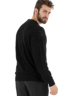 Cardigan Uomo Maglioncino Traforato Giacca Con Bottoni Nero M2812A