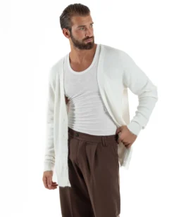 Cardigan Uomo Maglione Lana Relaxed Fit Basic Bianco BERNA M252038