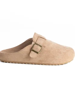 Ciabatte mule uomo camoscio con fibbia in metallo beige GIOSAL-S1316A
