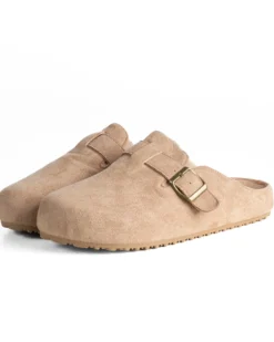 Ciabatte mule uomo camoscio con fibbia in metallo beige GIOSAL-S1316A
