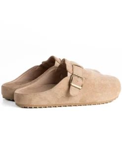 Ciabatte mule uomo camoscio con fibbia in metallo beige GIOSAL-S1316A