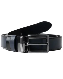 Cintura Uomo Larga Cinta Reversibile Fibbia in Metallo Regolabile Ecopelle Martellata Bicolore Blu GIOSAL-A2125A