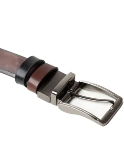 Cintura Uomo Larga Cinta Reversibile Fibbia in Metallo Regolabile Ecopelle Martellata Bicolore Marrone GIOSAL-A2124A
