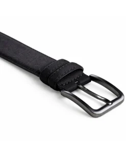 Cintura uomo saffiano tessuto doppia cucitura fibbia in metallo scuro tinta unita nero GIOSAL-A2145A
