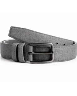 Cintura uomo saffiano tessuto doppia cucitura fibbia in metallo scuro tinta unita grigio GIOSAL-A2144A