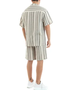 Completo Set Coordinato Uomo Cotone Camicia Con Colletto Bermuda Outfit GIOSAL-OU2321A