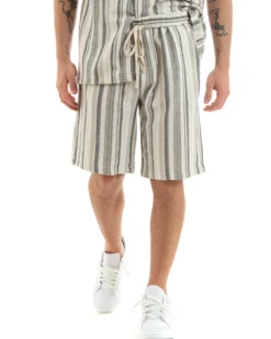 Completo Set Coordinato Uomo Cotone Camicia Con Colletto Bermuda Outfit GIOSAL-OU2321A