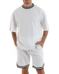 Completo Set Coordinato Uomo Cotone Viscosa T-Shirt Bermuda Outfit Bianco GIOSAL-OU2310A