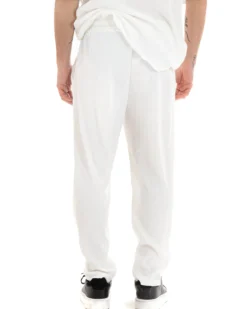 Completo Set Coordinato Uomo Viscosa Plissè T-Shirt Pantaloni Outfit Bianco GIOSAL-OU2286A