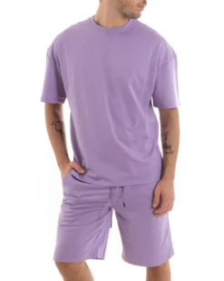 Completo Set Coordinato Uomo Completino Basic T-Shirt Bermuda Lilla GIOSAL-OU2314A