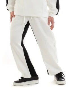 Completo Tuta Uomo Cotone Bianco Oversize Relaxed Fit Felpa Con Colletto Pantaloni GIOSAL-OU2234A