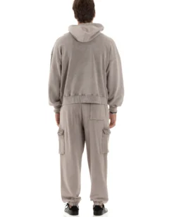 Completo Tuta Uomo Felpa Cappuccio Pantaloni Cargo Cotone Garzato StoneWashed Beige OU2473A