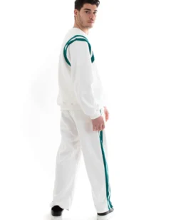 Completo Tuta Uomo Oversize Basic Felpa Girocollo Pantaloni Cotone Relaxed Fit Bianco GIOSAL-OU2236A