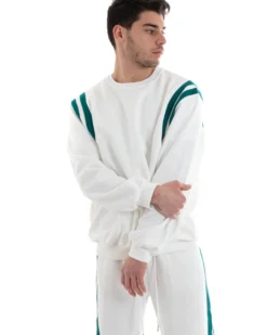 Completo Tuta Uomo Oversize Basic Felpa Girocollo Pantaloni Cotone Relaxed Fit Bianco GIOSAL-OU2236A