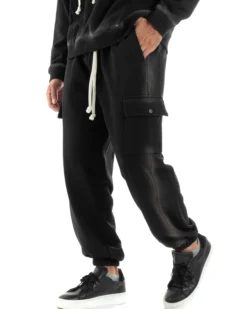Completo Tuta Uomo Slavato Caldo Cotone Tracksuit Felpa Pantaloni Cargo Nero OU2476A