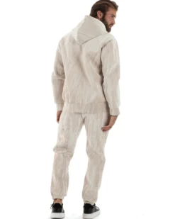 Completo Tuta Uomo Velluto Tracksuit Felpa Con Cappuccio Con Zip Pantaloni Con Coulisse Pantalaccio Panna GIOSAL-OU2479A