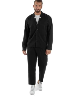 Coordinato Camicia Scollo V Pantaloni Viscosa Casual Nero OU2536A