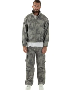 Coordinato Tuta Giacca Giubbotto Pantaloni Baggy Cargo Tie Dye Verde OU2530A