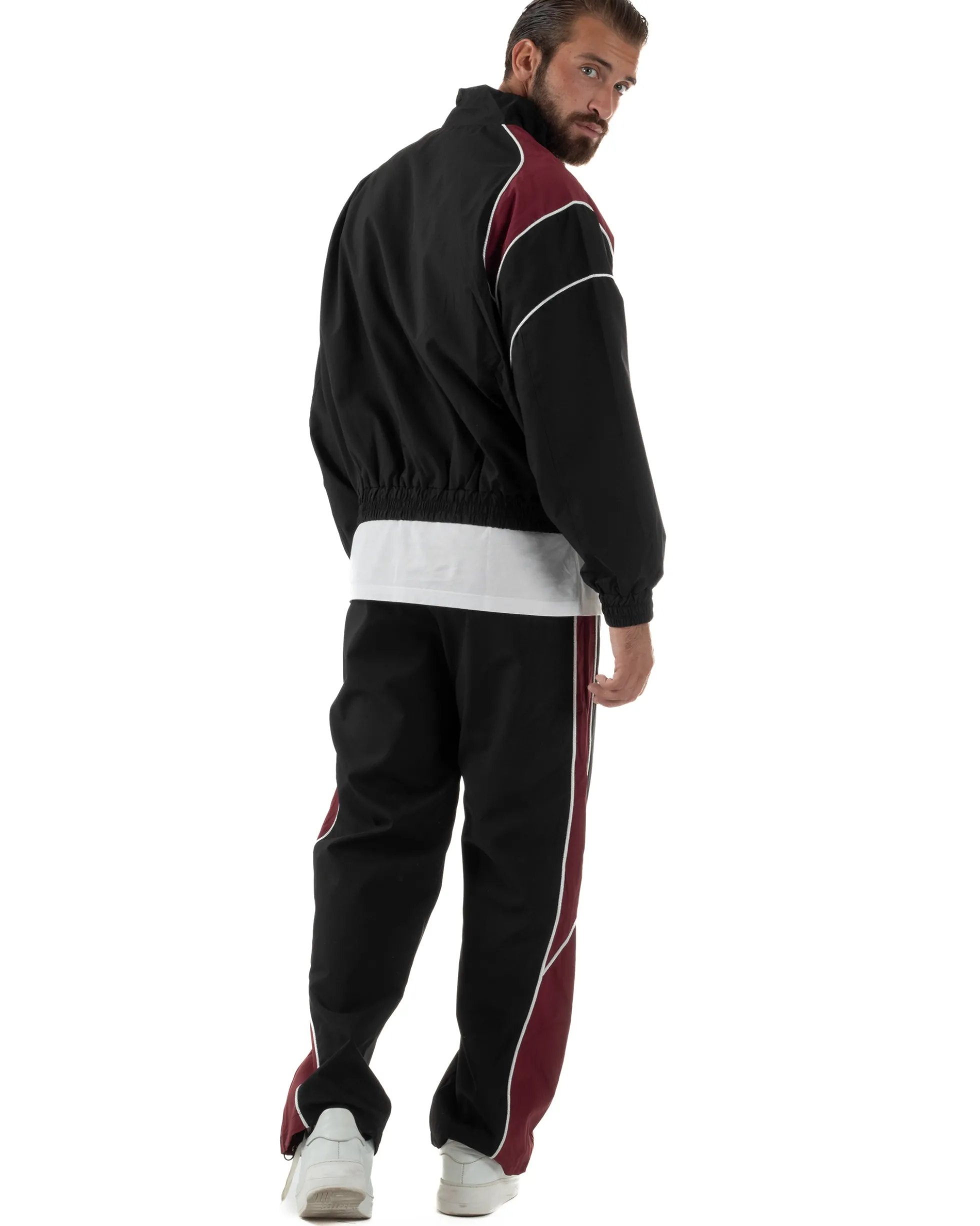Coordinato Tuta Giacca Giubbotto Pantaloni Baggy Outfit Bicolore Nero OU2533A