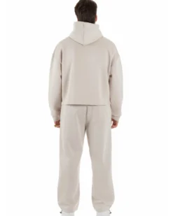 Coordinato tuta uomo viscosa felpa boxy crop pantaloni baggy panna GIOSAL-OU2551A