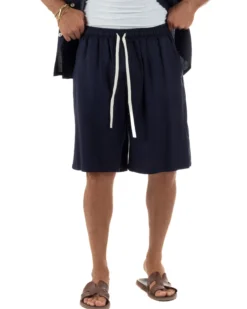 Coordinato uomo completo lino basic camicia bermuda blu GIOSAL-OU2568A