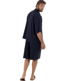 Coordinato uomo completo lino basic camicia bermuda blu GIOSAL-OU2568A