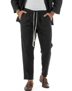 Coordinato uomo completo lino giacca kimono nero GIOSAL-OU2567A