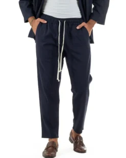 Coordinato uomo completo lino giacca kimono blu GIOSAL-OU2566A
