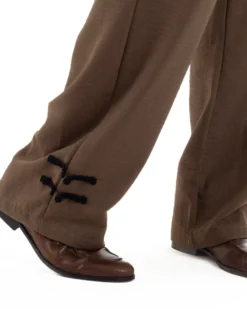 Coordinato uomo completo relaxed camicia coreana orientale pantaloni con coulisse marrone GIOSAL-OU2563A