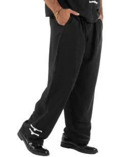 Coordinato uomo completo relaxed camicia coreana orientale pantaloni con coulisse nero GIOSAL-OU2562A