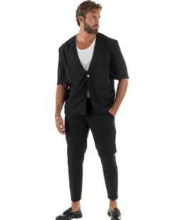 Coordinato uomo completo viscosa regular fit nero GIOSAL-OU2573A