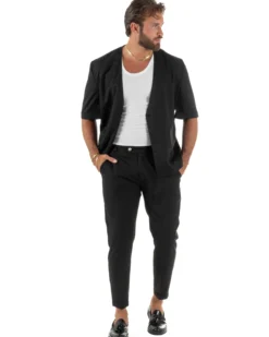 Coordinato uomo completo viscosa regular fit nero GIOSAL-OU2573A