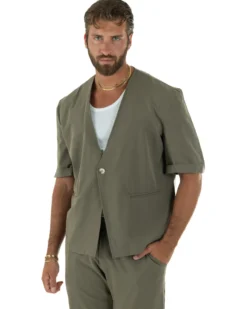 Coordinato uomo completo viscosa regular fit verde GIOSAL-OU2572A