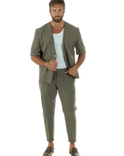 Coordinato uomo completo viscosa regular fit verde GIOSAL-OU2572A