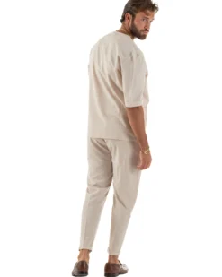 Coordinato uomo completo viscosa regular fit beige GIOSAL-OU2574A