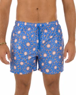 Costume da bagno bermuda mare uomo boxer fantasia floreale coulisse celeste GIOSAL-SU1261A