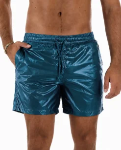 Costume da bagno bermuda mare uomo boxer lucido coulisse petrolio GIOSAL-SU1266A
