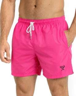 Costume da bagno bermuda mare uomo boxer coulisse logo fucsia fluo BERNA M-261328