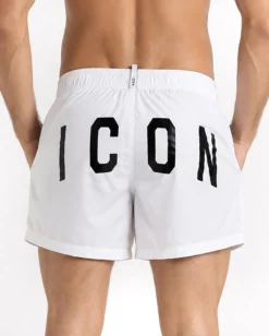 Costume da bagno bermuda mare uomo boxer con coulisse stampa retro bianco ICON-IUW001