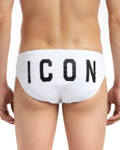 Costume da bagno slip mare uomo elasticizzato stampa retro taglio sportivo bianco ICON IUW014