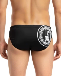 Costume da bagno slip mare uomo elasticizzato stampa retro nero ICON IUW016