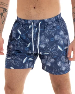 Costume Uomo Blu Fantasia Floreale Elastico Coulisse Tasche Summer GIOSAL-SU1183A