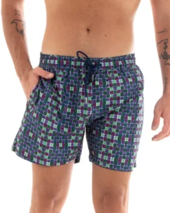Costume Uomo Boxer Mare Fantasia Quadrettini Viola GIOSAL-SU1205A