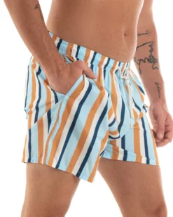 Costume Uomo Boxer Summer Fantasia a Righe Elastico Celeste Tasche GIOSAL-SU1199A