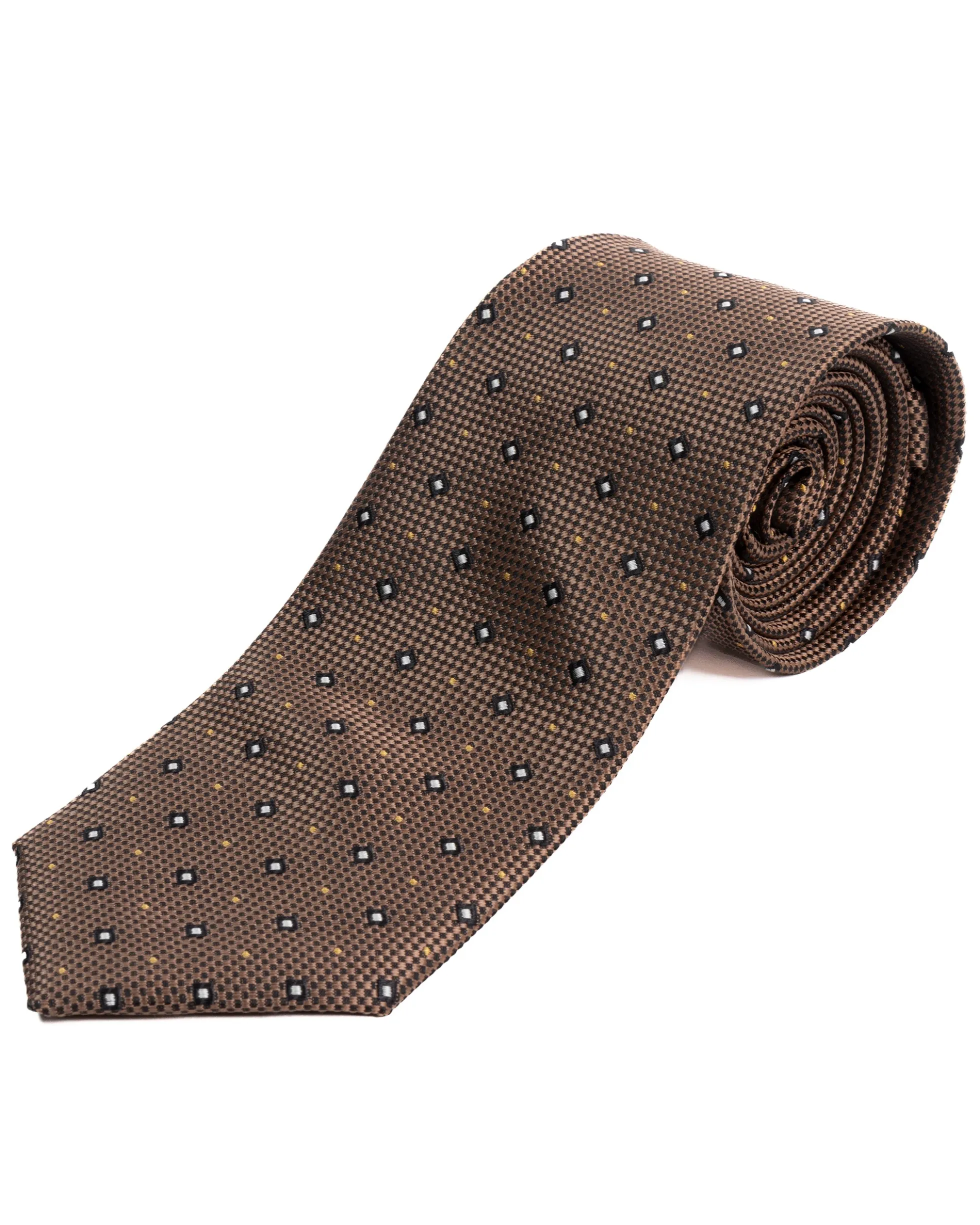 Cravatta uomo unisex in effetto seta con micro quadrati jacquard bicolore marrone caffè GIOSAL-CP1182A