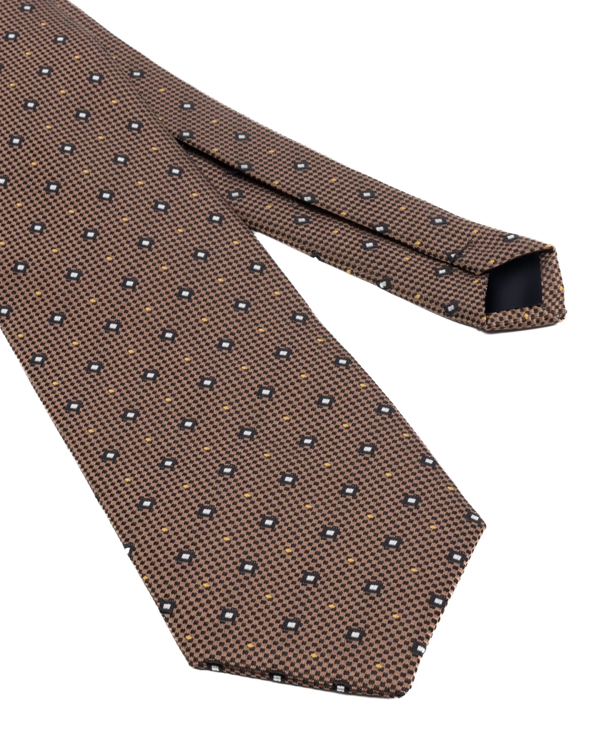 Cravatta uomo unisex in effetto seta con micro quadrati jacquard bicolore marrone caffè GIOSAL-CP1182A