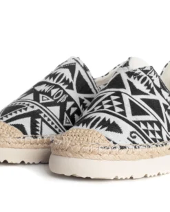 Espadrillas Scarpe Uomo Unisex Tela Estive Mare Fantasia Etnica Azteca Cotone Comode Leggere Nero GIOSAL-S1246A