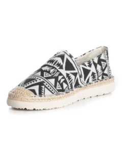 Espadrillas Scarpe Uomo Unisex Tela Estive Mare Fantasia Etnica Azteca Cotone Comode Leggere Nero GIOSAL-S1246A