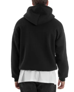 Felpa Boxy Fit Cappuccio E Zip Basic Felpata Nero F3061A
